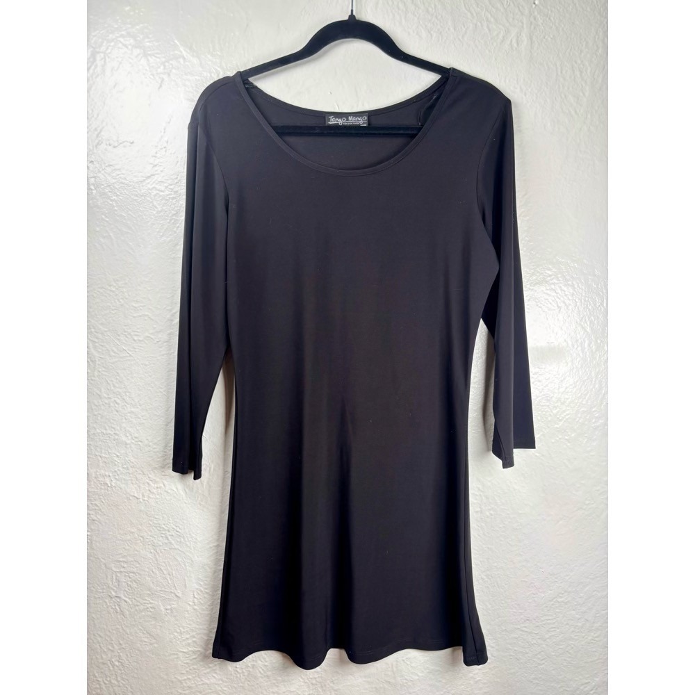 Womens Small Black Stretch Knit Tunic Top Dress Layering Capsule Goth Office